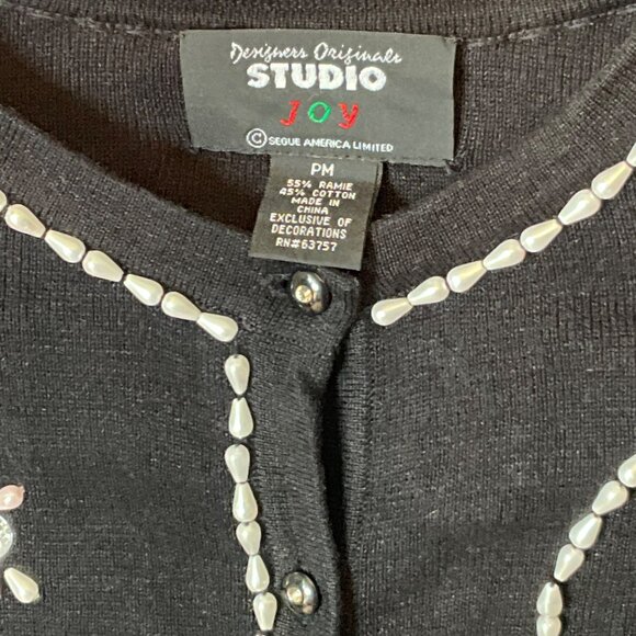 Designers Originals Studio JOY Womens Black Cardigan W/ Beaded Embellishments Si - Picture 2 of 6